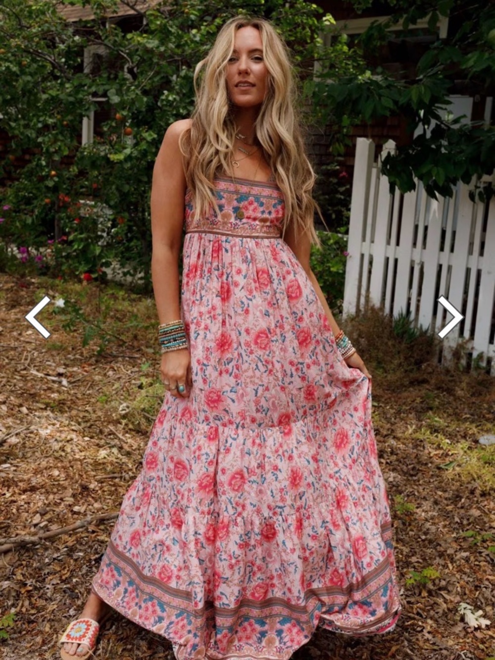 Three Bird Nest Pink Floral Strapless Boho Maxi Dress - Picture 5 of 10